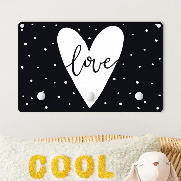 Inredning av barnrum Text Love With Heart With Dots Black And White