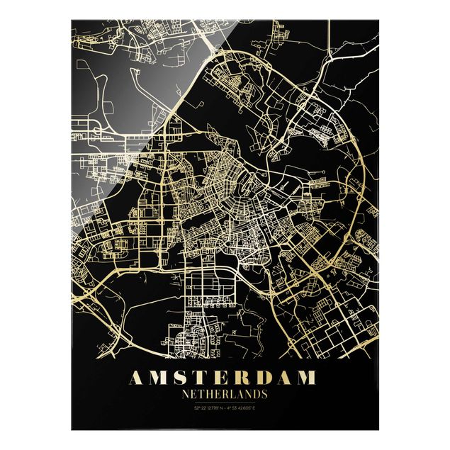 Tavlor svart och vitt Amsterdam City Map - Classic Black