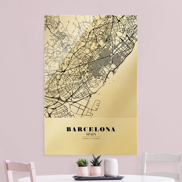 Glastavlor svart och vitt Barcelona City Map - Classic