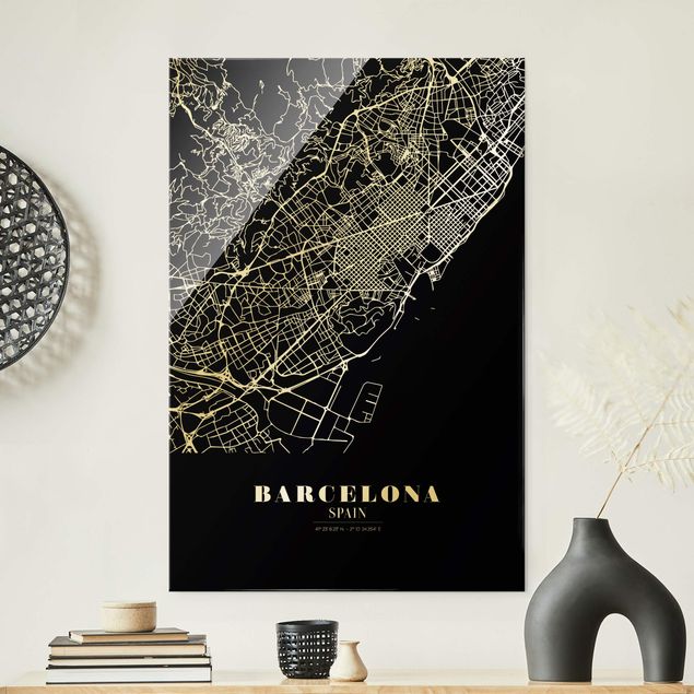 Glastavlor arkitektur och skyline Barcelona City Map - Classic Black