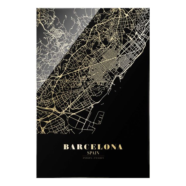 Tavlor svart och vitt Barcelona City Map - Classic Black