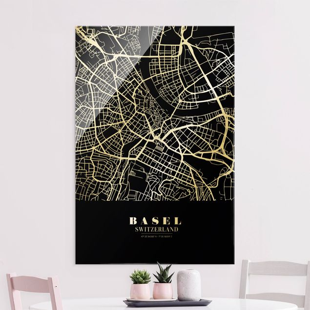 Kök dekoration Basel City Map - Classic Black