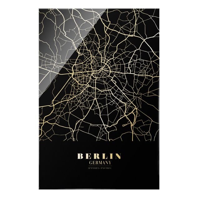 Glastavlor svart och vitt Berlin City Map - Classic Black