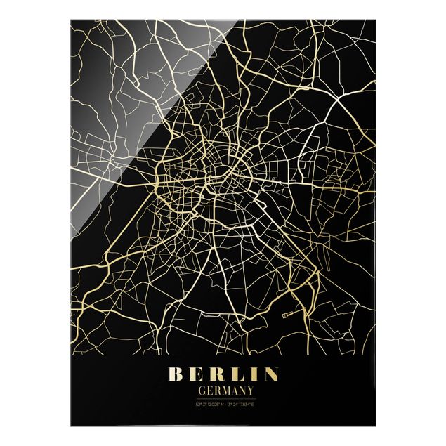 Glastavlor svart och vitt Berlin City Map - Classic Black