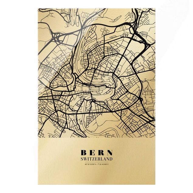 Tavlor svart och vitt Bern City Map - Classic