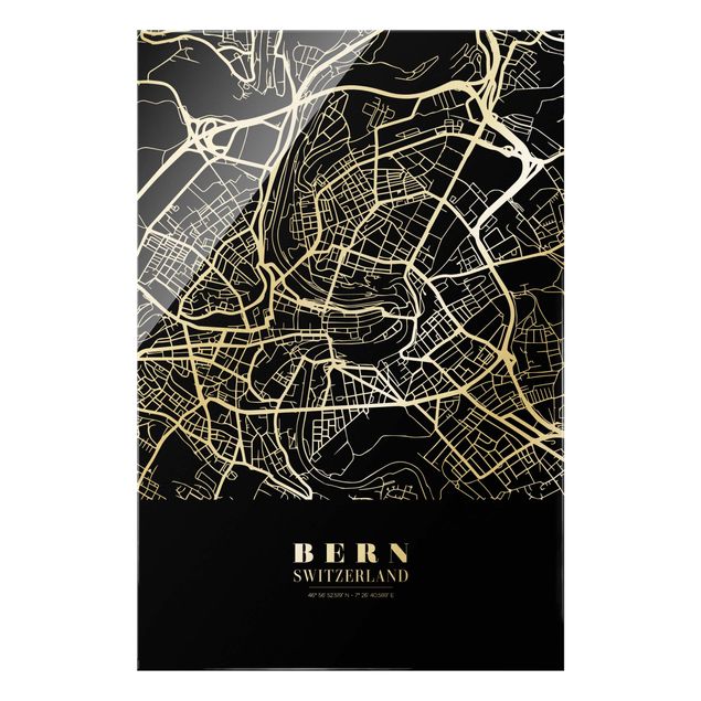 Tavlor svart och vitt Bern City Map - Classic Black