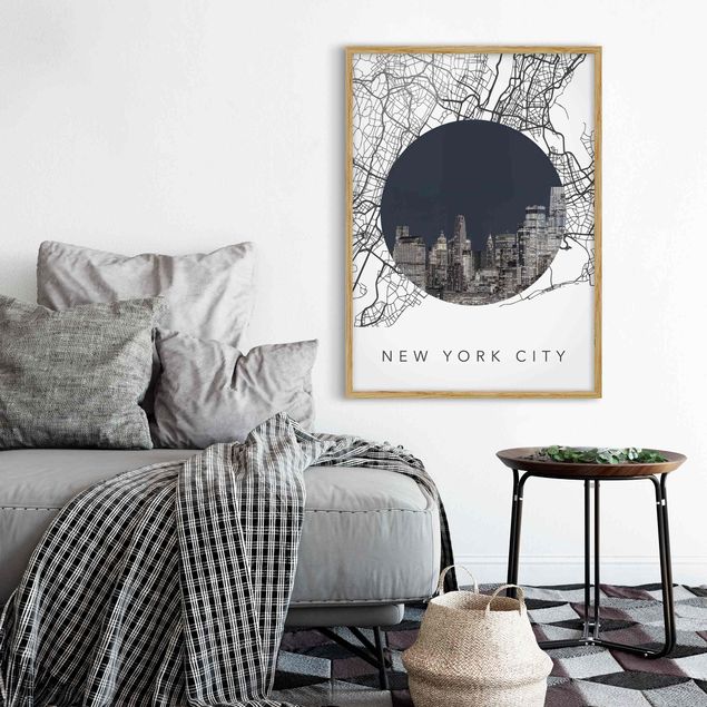 Tavlor med ram svart och vitt Map Collage New York City