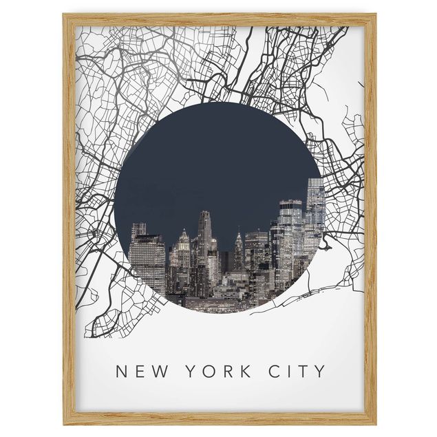Tavlor med ram världskartor Map Collage New York City