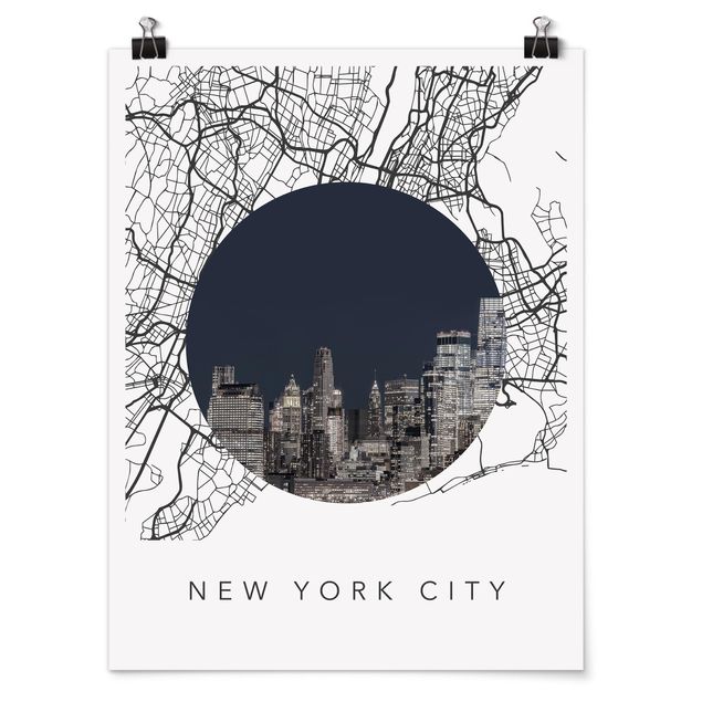 Posters svart och vitt Map Collage New York City