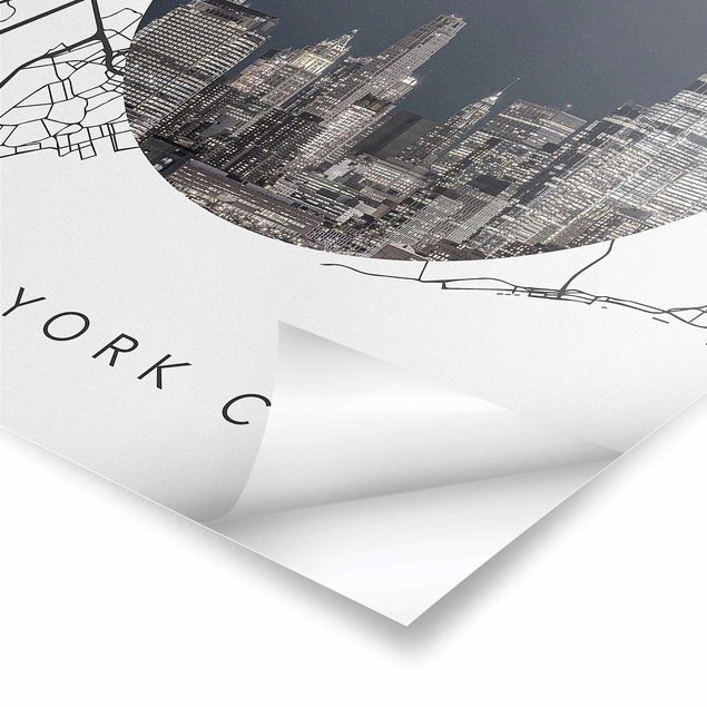 Tavlor svart och vitt Map Collage New York City