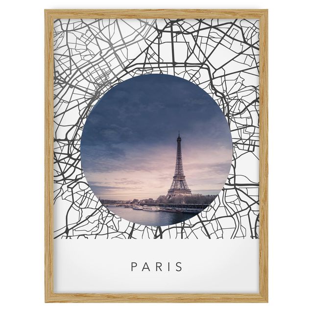Tavlor med ram världskartor Map Collage Paris
