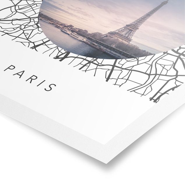 Posters världskartor Map Collage Paris