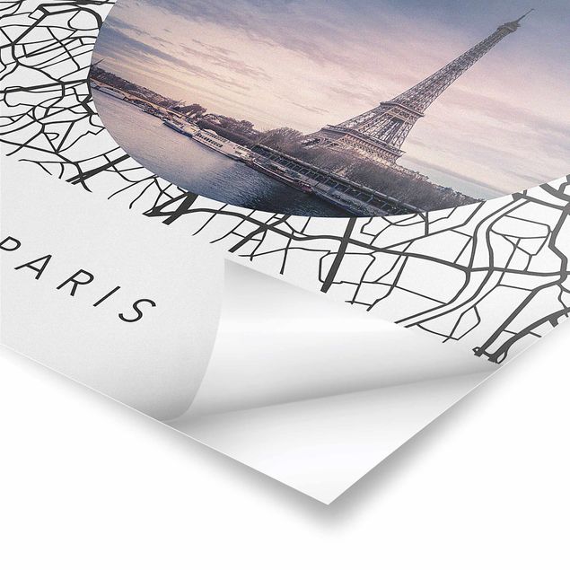 Tavlor svart och vitt Map Collage Paris
