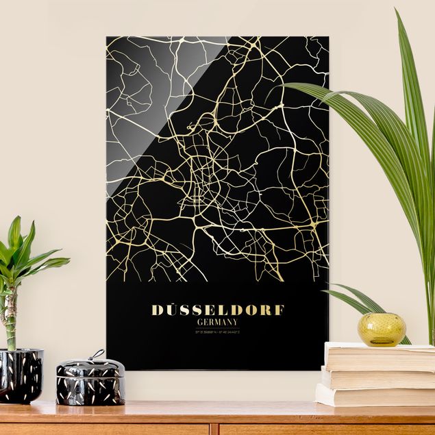 Glastavlor svart och vitt Dusseldorf City Map - Classic Black
