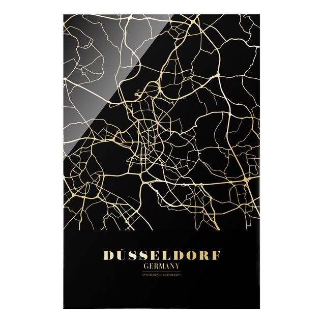 Tavlor svart och vitt Dusseldorf City Map - Classic Black