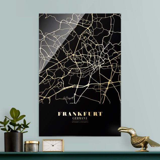 Glastavlor svart och vitt Frankfurt City City Map - Classic Black