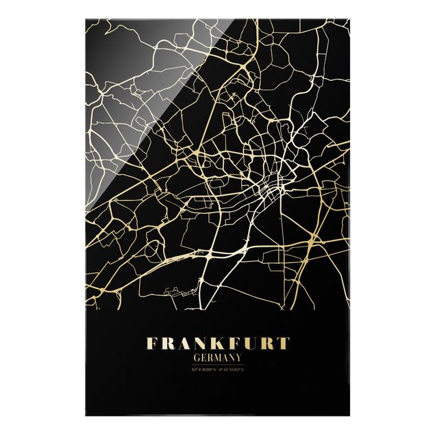 Tavlor svart och vitt Frankfurt City City Map - Classic Black