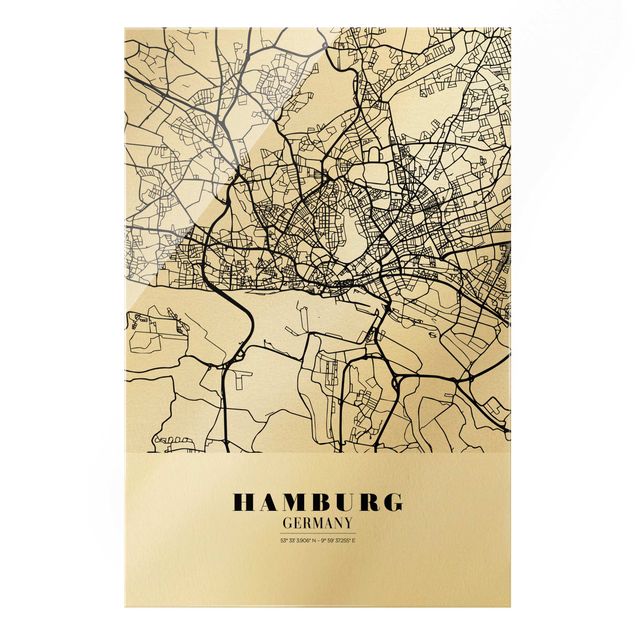 Tavlor svart och vitt Hamburg City Map - Classic