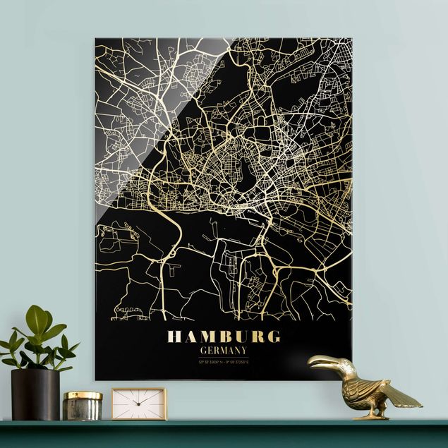 Kök dekoration Hamburg City Map - Classic Black