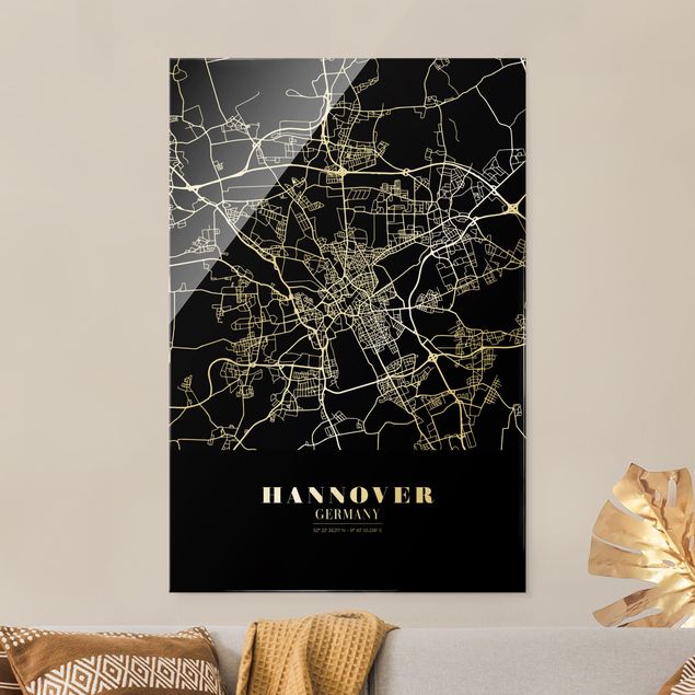 Glastavlor svart och vitt Hannover City Map - Classic Black