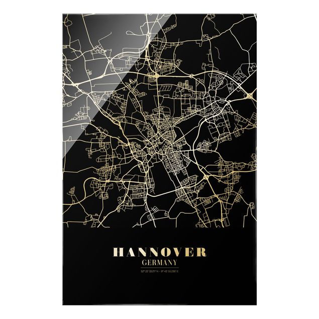 Tavlor svart och vitt Hannover City Map - Classic Black