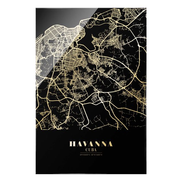 Tavlor svart och vitt Havana City Map - Classic Black