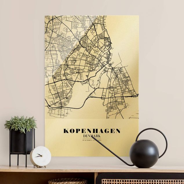 Glastavlor svart och vitt Copenhagen City Map - Classic