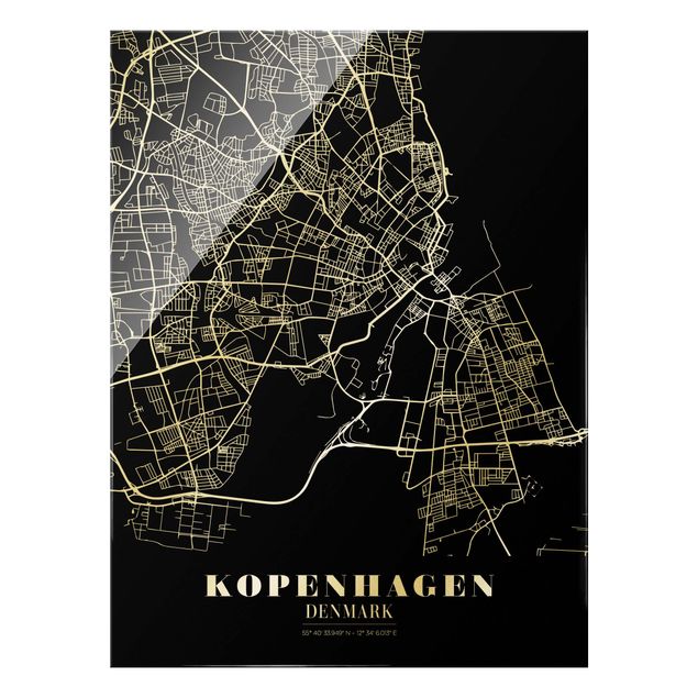 Tavlor svart och vitt Copenhagen City Map - Classic Black