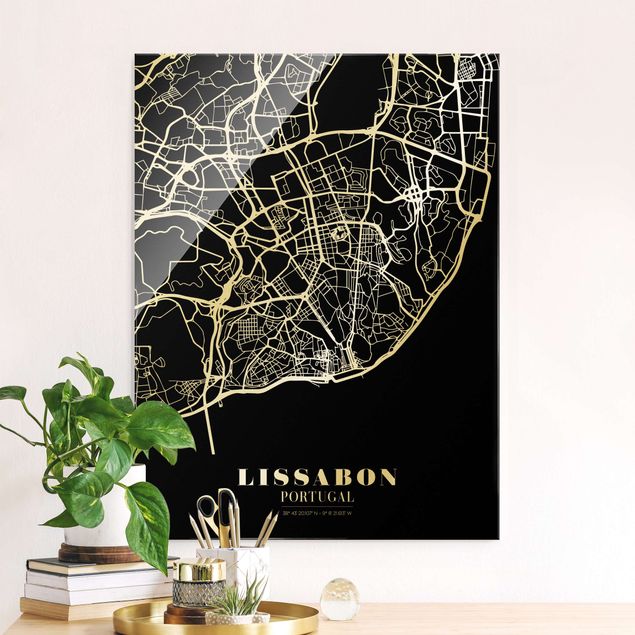 Kök dekoration Lisbon City Map - Classic Black