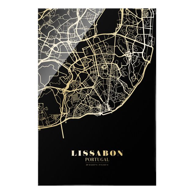 Tavlor svart och vitt Lisbon City Map - Classic Black