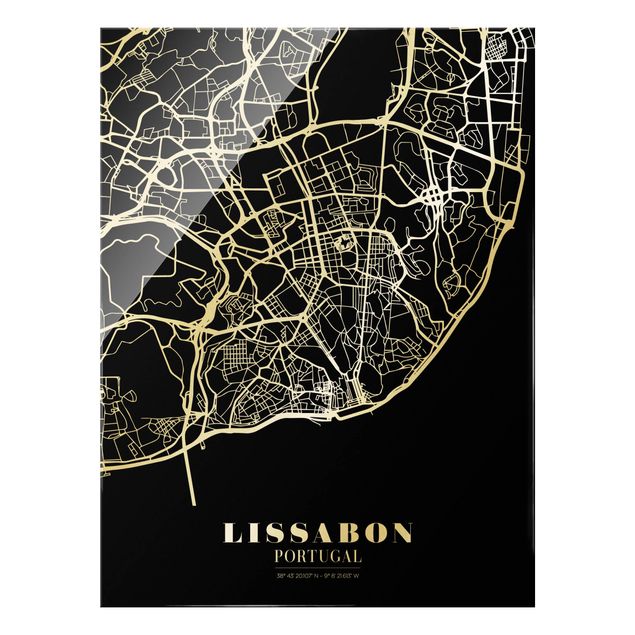 Tavlor svart och vitt Lisbon City Map - Classic Black