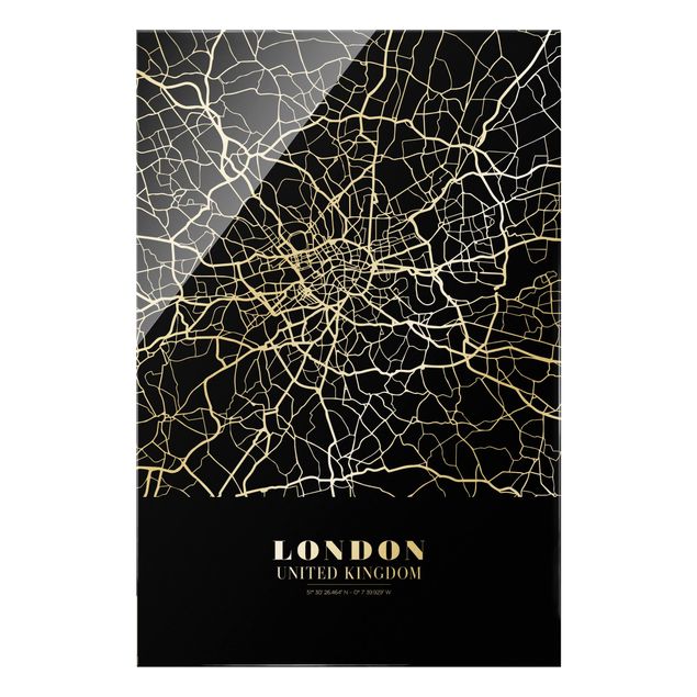 Glastavlor svart och vitt London City Map - Classic Black