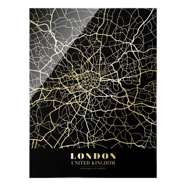 Glastavlor svart och vitt London City Map - Classic Black