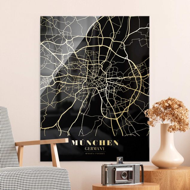 Glastavlor arkitektur och skyline Munich City Map - Classic Black
