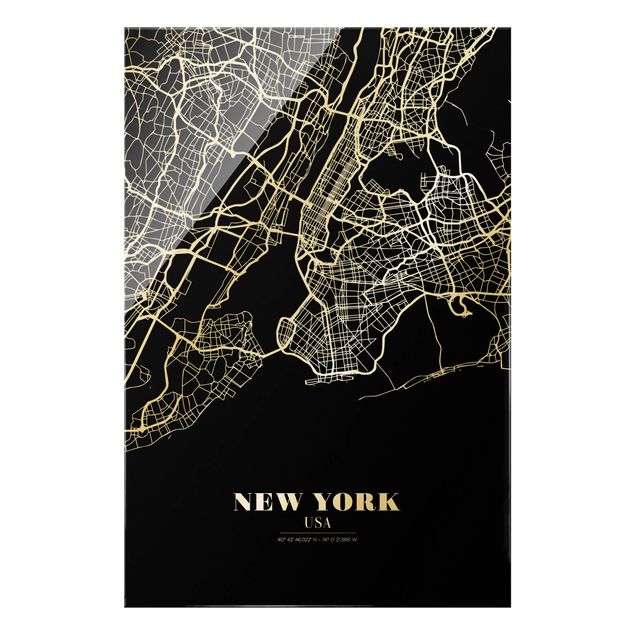 Glastavlor svart och vitt New York City Map - Classic Black