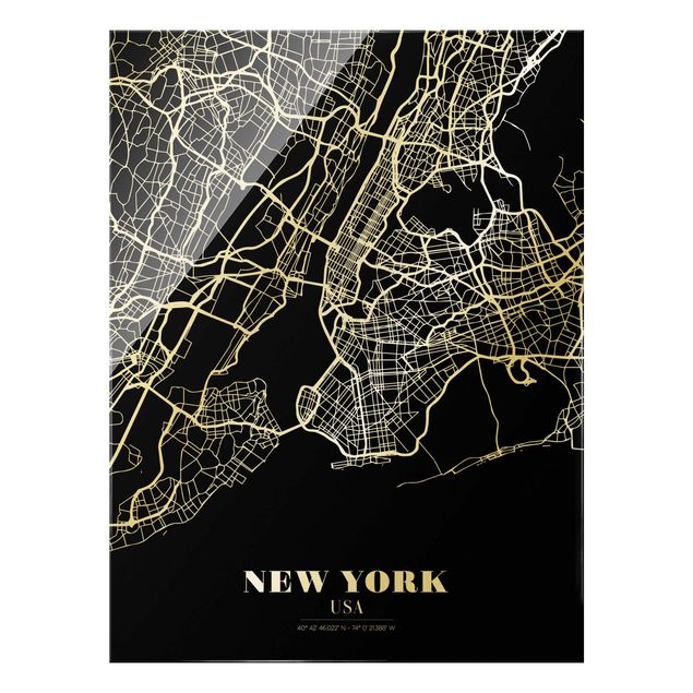 Glastavlor svart och vitt New York City Map - Classic Black
