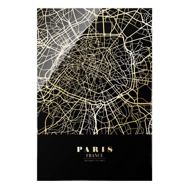 Glastavlor svart och vitt Paris City Map - Classic Black