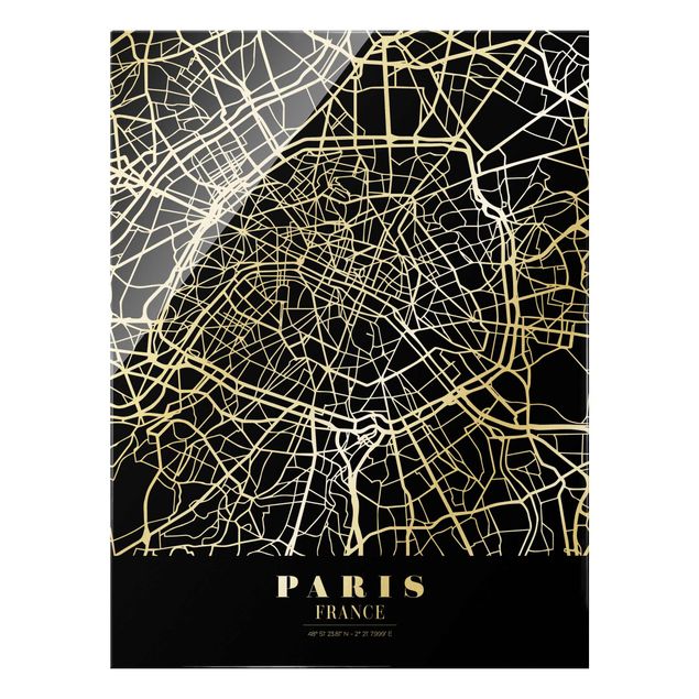 Glastavlor svart och vitt Paris City Map - Classic Black