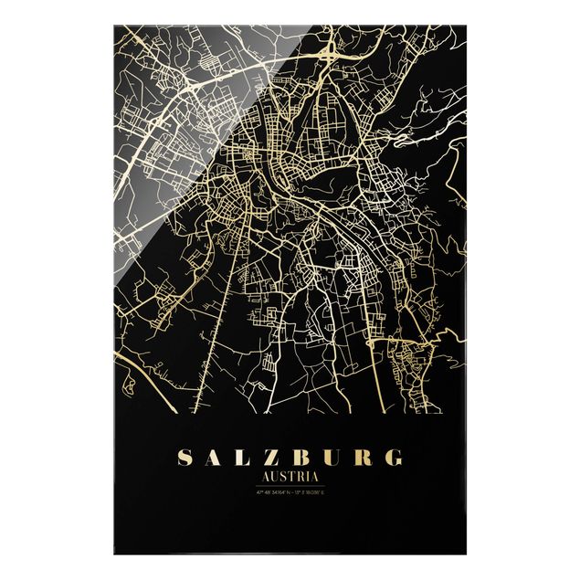 Tavlor svart och vitt Salzburg City Map - Classic Black