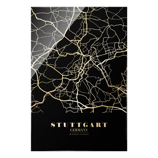 Tavlor svart och vitt Stuttgart City Map - Classic Black