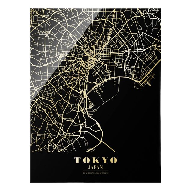 Glastavlor svart och vitt Tokyo City Map - Classic Black