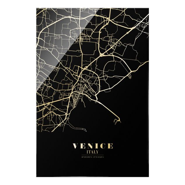 Tavlor svart och vitt Venice City Map - Classic Black