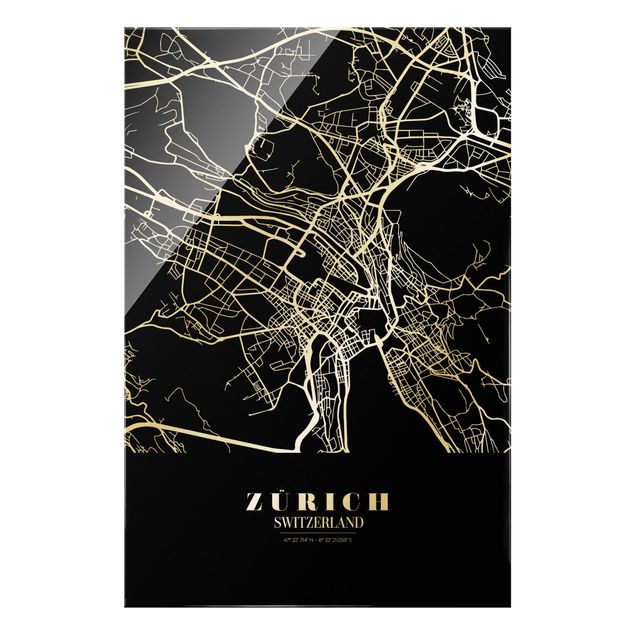 Tavlor svart och vitt Zurich City Map - Classic Black
