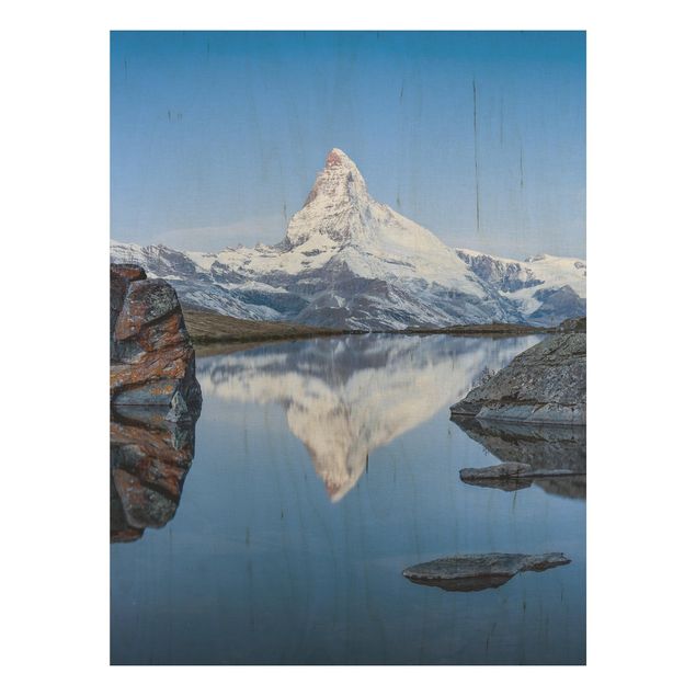Trätavlor landskap Stellisee Lake In Front Of The Matterhorn