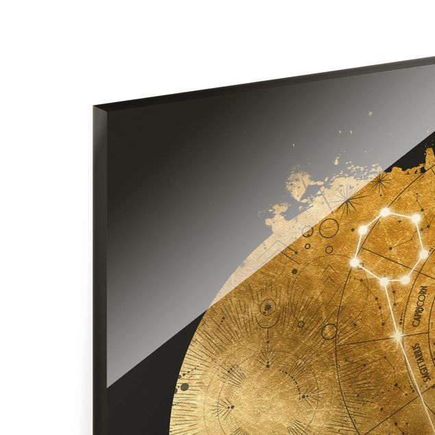 Glas Magnetboard Zodiac Sign Pisces Gray Gold