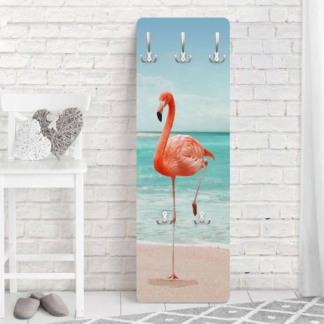 Klädhängare vägg blommor  Beach With Flamingo