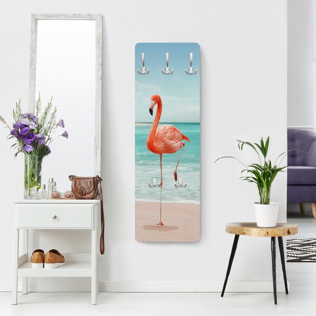 Klädhängare vägg stränder Beach With Flamingo