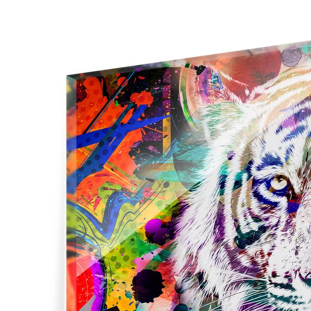 Glas Magnetboard Street Art Tiger