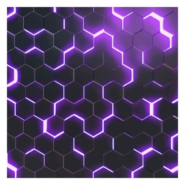 Tapeter Structured Hexagons With Neon Light In Purple