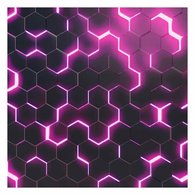 Tapeter Structured Hexagons With Neon Light In Pink